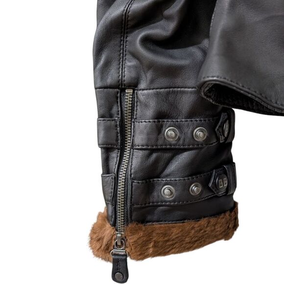 Black Brand Women's XL Sheared Beaver Sheep Leather Studded Jacket Fux Fur Trim - Picture 8 of 14